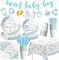Boy Blue Floral Baby Shower Decorations & Tableware Set – Serves 24 Guests (Blue)